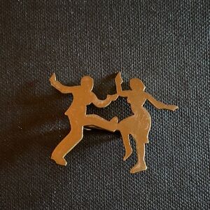 Vintage 50s Gold dance Swing Dancing Couple Brooch pin swinging kitsch kitschy